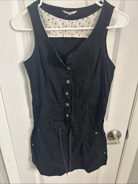 Sleeveless Button-Front Black Romper with Drawstring Waist